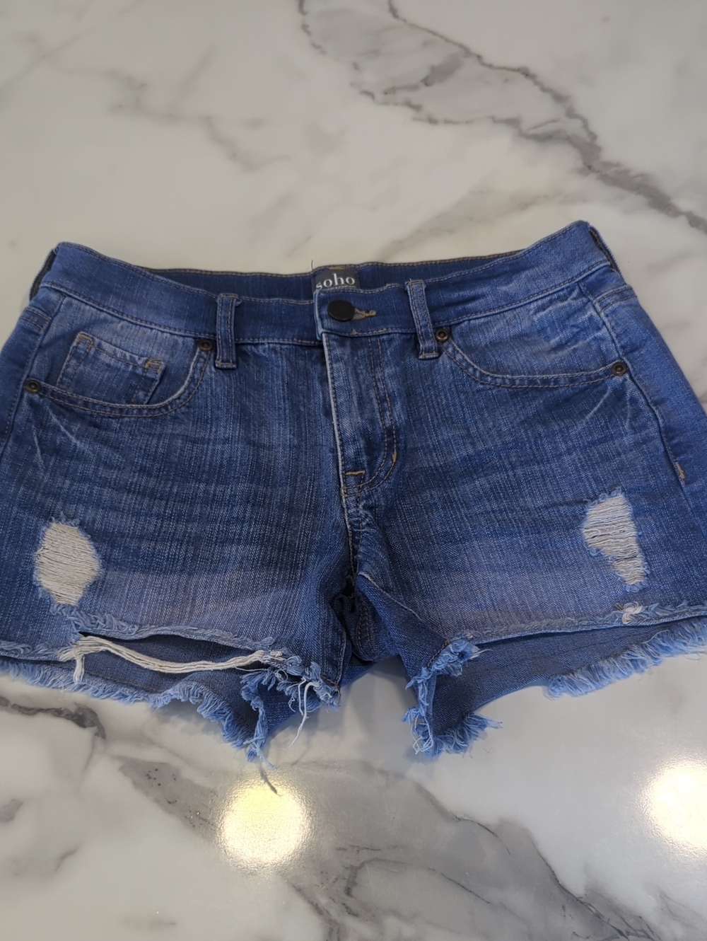 Soho Ripped Mid-Blue Denim Cutoff Shorts
